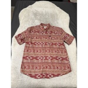 Wrangler Western Aztec Pearl Snap Mens Short Sleeve Button Red‎ Shirt Size Large